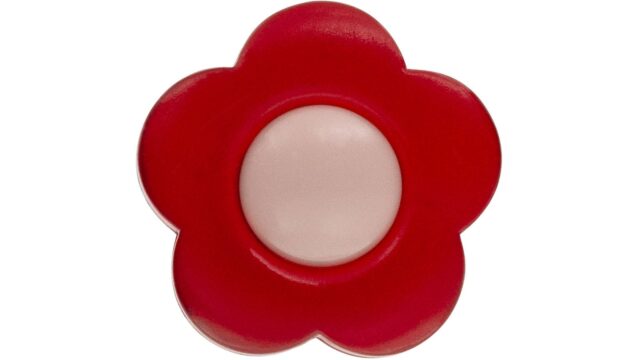 Knopf Indersdorf Kunststoff glaseffekt rot rosa - 33 mm lang  vor weißem Hintergrund