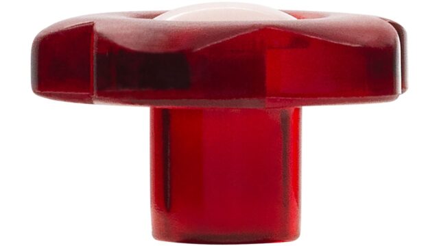Knopf Indersdorf Kunststoff glaseffekt rot rosa - 33 mm lang  vor weißem Hintergrund