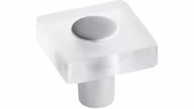 Knopf Köngen Kunststoff glaseffekt transparent klar metallisiert weißaluminium - 30 mm lang  vor weißem Hintergrund