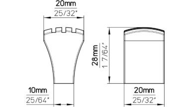 Knopf Meiningen Druckguss alufarbig pulverbeschichtet - 20 mm lang  vor weißem Hintergrund
