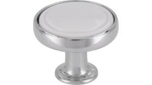 Knopf Michelstadt Druckguss - Kunststoff chrom glänzend weiß - 30 mm lang  vor weißem Hintergrund