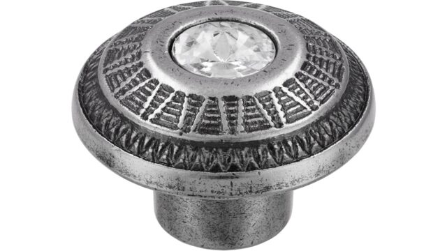 Knopf Moosburg Druckguss - Kunststoff zinnfarbig kristall - 41 mm lang vor weißem Hintergrund