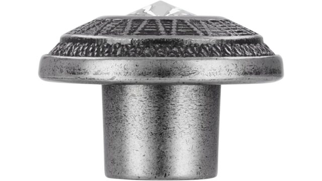 Knopf Moosburg Druckguss - Kunststoff zinnfarbig kristall - 41 mm lang  vor weißem Hintergrund