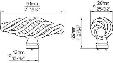 Knopf Mühlacker Stahl schwarz matt pulverbeschichtet - 51 mm lang  vor weißem Hintergrund