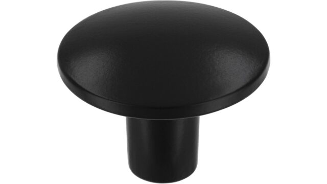 Knopf Nordwalde Druckguss schwarz matt pulverbeschichtet - 30 mm lang vor weißem Hintergrund