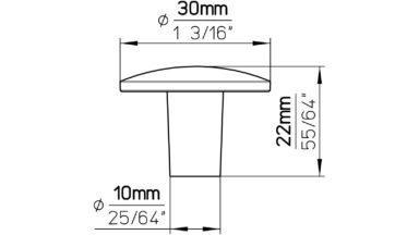 Knopf Nordwalde Druckguss schwarz matt pulverbeschichtet - 30 mm lang  vor weißem Hintergrund