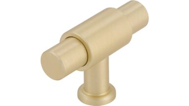 Knopf Oberkrämer Druckguss Messing feingeschliffen - 51 mm lang vor weißem Hintergrund