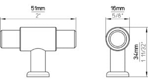 Knopf Oberkrämer Druckguss Messing feingeschliffen - 51 mm lang  vor weißem Hintergrund
