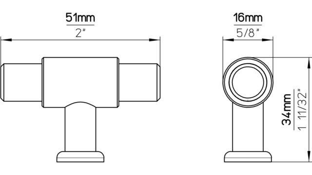 Knopf Oberkrämer Druckguss Messing feingeschliffen - 51 mm lang  vor weißem Hintergrund