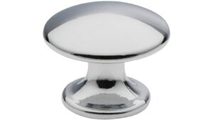 Knopf Offenbach Druckguss chrom glänzend - 25 mm lang vor weißem Hintergrund