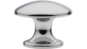 Knopf Offenbach Druckguss chrom glänzend - 25 mm lang  vor weißem Hintergrund