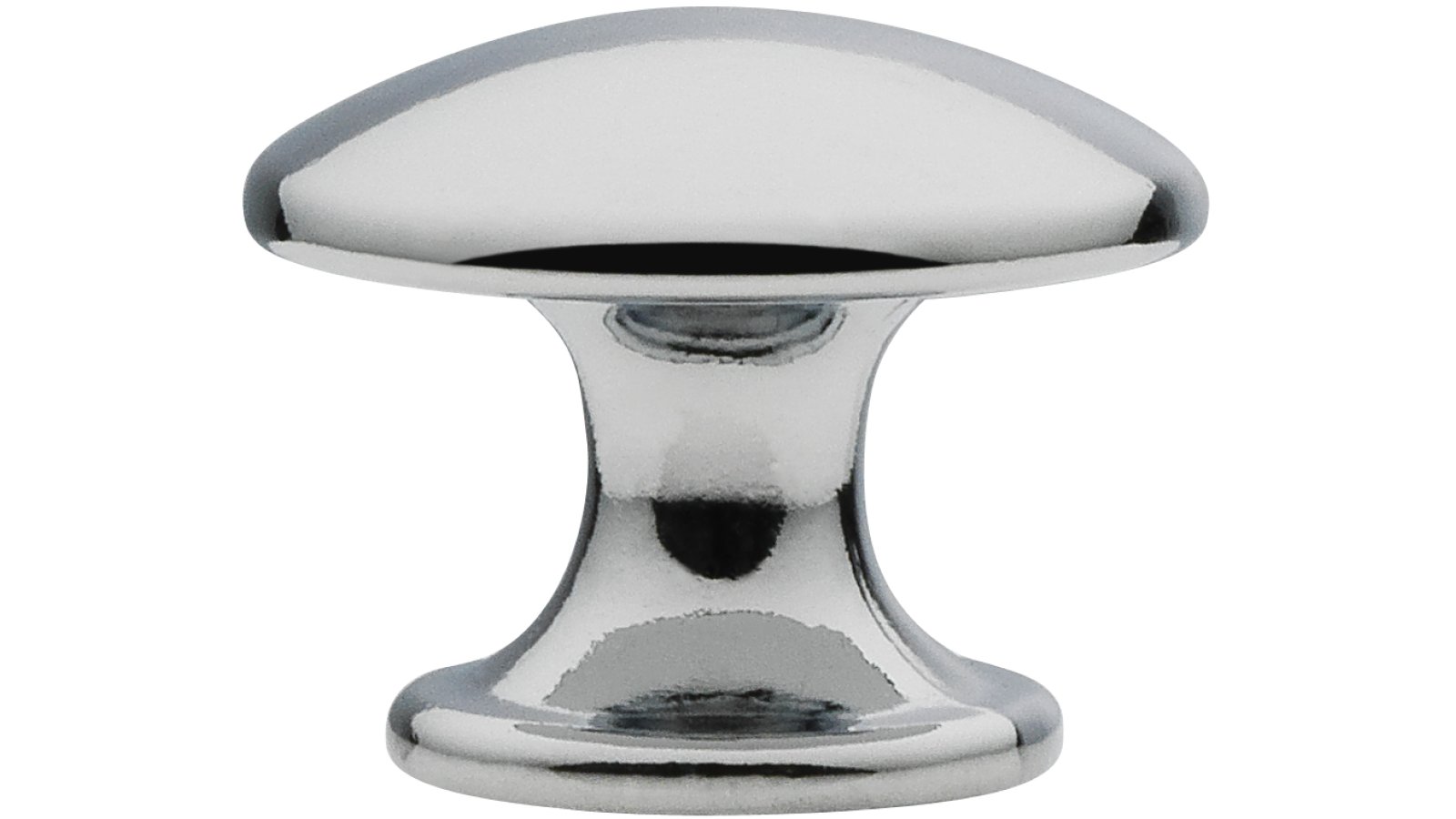 Knopf Offenbach Druckguss chrom glänzend - 25 mm lang  vor weißem Hintergrund