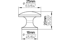 Knopf Offenbach Druckguss chrom glänzend - 25 mm lang  vor weißem Hintergrund