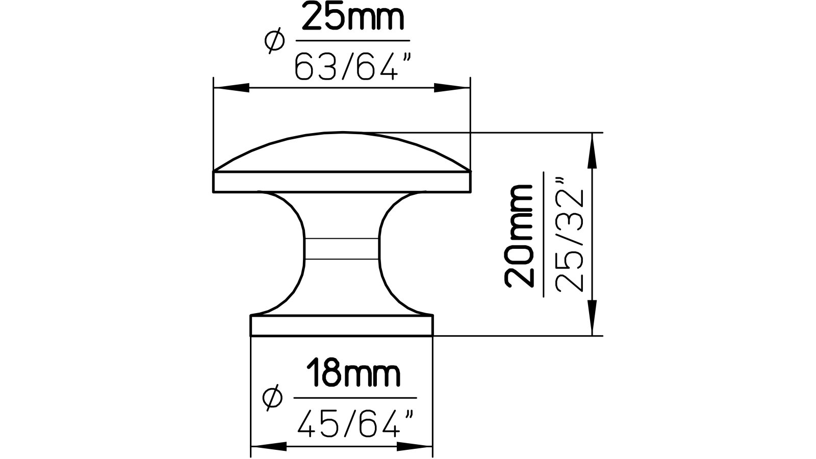 Knopf Offenbach Druckguss chrom glänzend - 25 mm lang  vor weißem Hintergrund