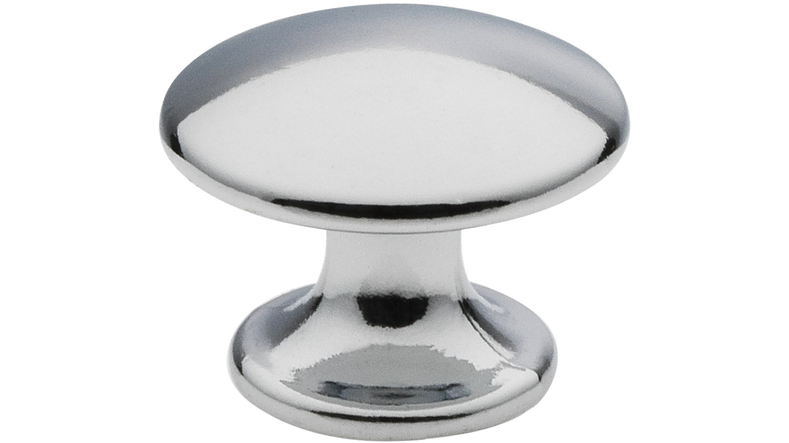 Knopf Offenbach Druckguss chrom glänzend - 25 mm lang  vor weißem Hintergrund