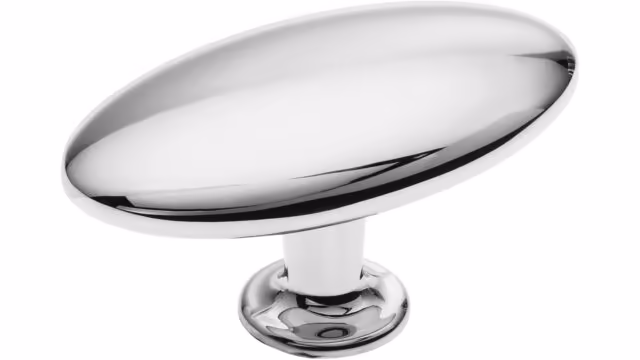 Knopf Osthrauderfehn Druckguss chrom glänzend - 64 mm lang  vor weißem Hintergrund