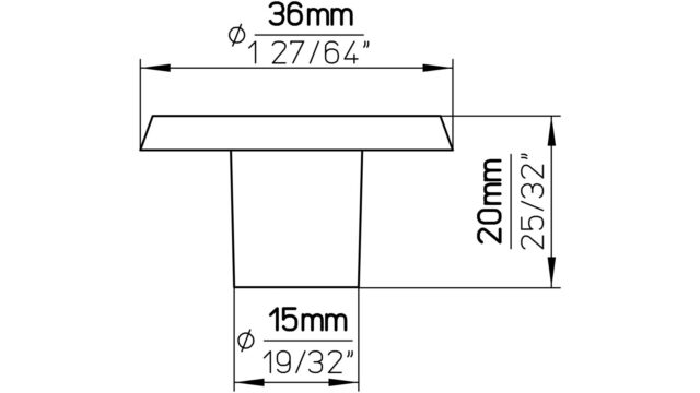 Knopf Pinneberg Druckguss chrom glänzend - 37 mm lang  vor weißem Hintergrund