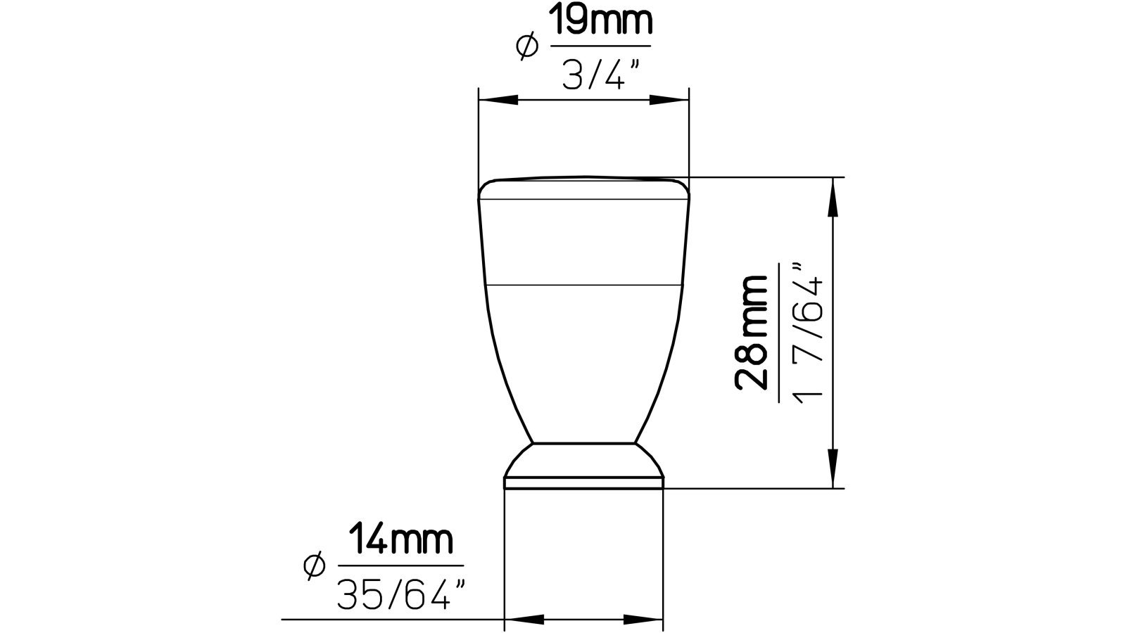 Knopf Radeberg Druckguss nickel glänzend - 18 mm lang  vor weißem Hintergrund