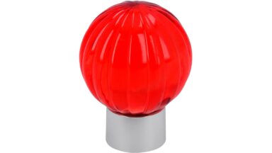 Knopf Soest Kunststoff glaseffekt rot metallisiert chrom glänzend - 29 mm lang vor weißem Hintergrund