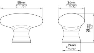 Knopf Stelle Keramik weiß - 56 mm lang  vor weißem Hintergrund
