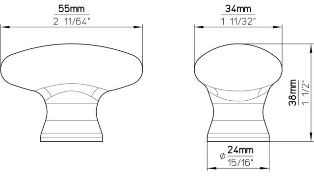 Knopf Stelle Keramik weiß - 56 mm lang  vor weißem Hintergrund