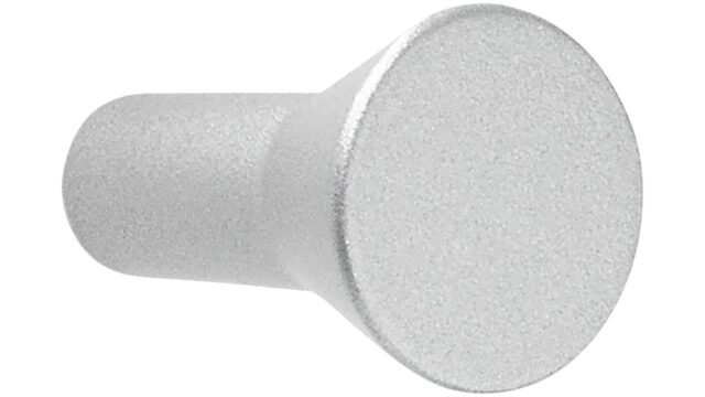 Knopf Versmold Druckguss alufarbig pulverbeschichtet - 15 mm lang  vor weißem Hintergrund