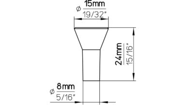 Knopf Versmold Druckguss alufarbig pulverbeschichtet - 15 mm lang  vor weißem Hintergrund