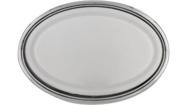 Knopf Wadern Druckguss - Kunststoff chrom glänzend weiß - 32 mm lang  vor weißem Hintergrund
