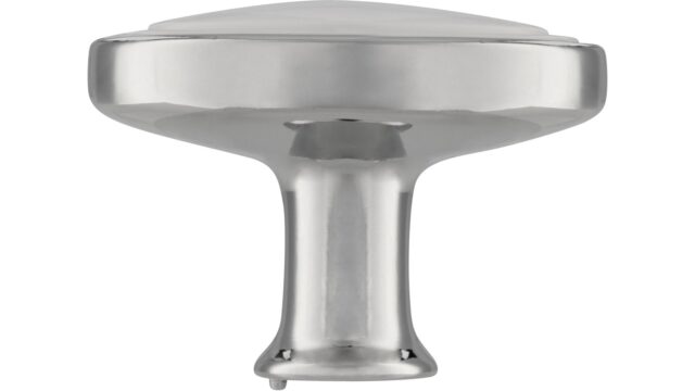 Knopf Wadern Druckguss - Kunststoff chrom glänzend weiß - 32 mm lang  vor weißem Hintergrund
