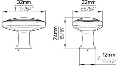 Knopf Wadern Druckguss - Kunststoff chrom glänzend weiß - 32 mm lang  vor weißem Hintergrund