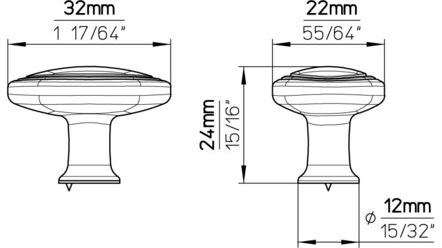 Knopf Wadern Druckguss - Kunststoff chrom glänzend weiß - 32 mm lang  vor weißem Hintergrund