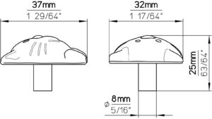 Knopf Weißenburg Druckguss altzinnfarbig gebürstet - 36 mm lang  vor weißem Hintergrund