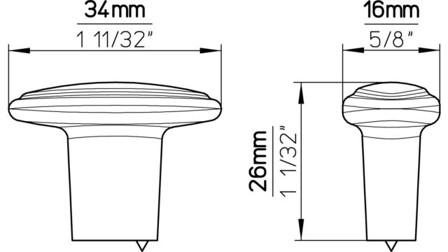 Knopf Wenden Druckguss alufarbig pulverbeschichtet - 35 mm lang  vor weißem Hintergrund