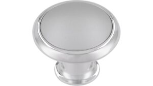 Knopf + Einlage Augsburg Kunststoff metallisiert chrom glänzend metallisiert weißaluminium - 34 mm lang  vor weißem Hintergrund