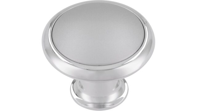 Knopf + Einlage Augsburg Kunststoff metallisiert chrom glänzend metallisiert weißaluminium - 34 mm lang vor weißem Hintergrund