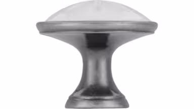 Knopf + Einlage Selb Druckguss - Kunststoff zinnfarbig weiß - 34 mm lang  vor weißem Hintergrund