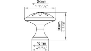 Knopf + Einlage Selb Druckguss - Kunststoff zinnfarbig weiß - 34 mm lang  vor weißem Hintergrund