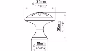 Knopf + Einlage Selb Druckguss - Kunststoff zinnfarbig weiß - 34 mm lang  vor weißem Hintergrund