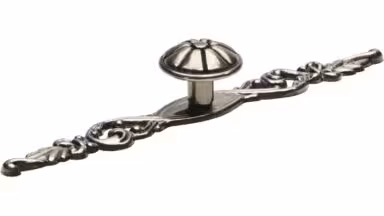 Knopf + Unterlage Isernhagen Druckguss altsilberfarbig - 142 mm lang  vor weißem Hintergrund