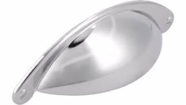 Muschel Gerlingen Druckguss chrom glänzend - 104 mm lang vor weißem Hintergrund