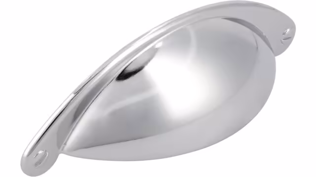 Muschel Gerlingen Druckguss chrom glänzend - 104 mm lang vor weißem Hintergrund