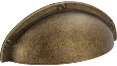 Muschel Horn-Bad-Meinberg Druckguss altmessingfarbig brüniert getrommelt - 85 mm lang vor weißem Hintergrund