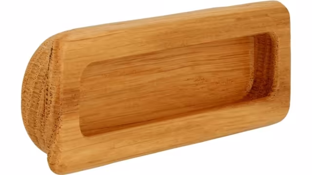 Muschel Kall Holz eiche natur lackiert - 110 mm lang vor weißem Hintergrund