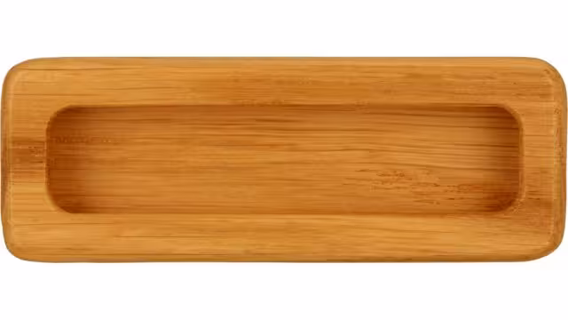 Muschel Kall Holz eiche natur lackiert - 110 mm lang  vor weißem Hintergrund