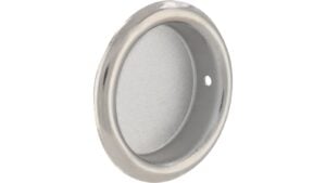 Muschel Langen Stahl alufarbig pulverbeschichtet nickel glänzend - 26 mm lang  vor weißem Hintergrund