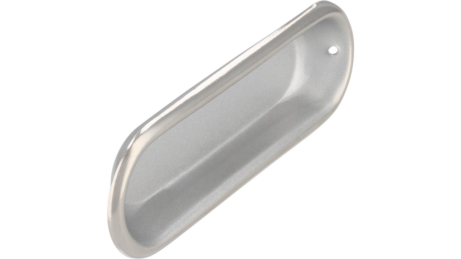 Muschel Langen Stahl alufarbig pulverbeschichtet nickel glänzend - 76 mm lang  vor weißem Hintergrund