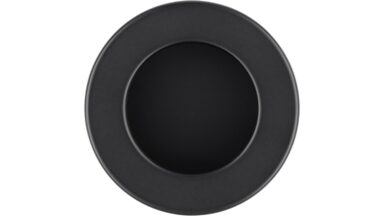 Muschel Riegelsberg Druckguss - Stahl schwarz matt pulverbeschichtet - 40 mm lang  vor weißem Hintergrund