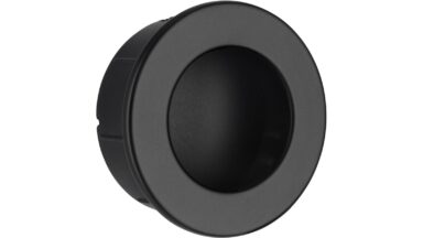 Muschel Riegelsberg Druckguss - Stahl schwarz matt pulverbeschichtet - 40 mm lang  vor weißem Hintergrund