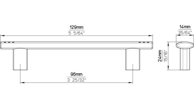Stangengriff Bad-Honnef Druckguss chrom matt - 130 mm lang  vor weißem Hintergrund