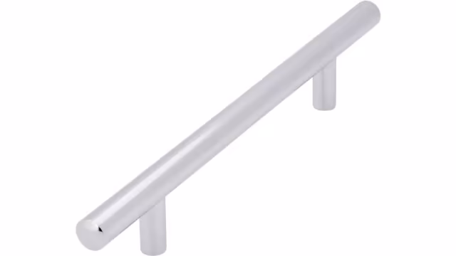 Stangengriff Bruchsal Stahl chrom glänzend - 208 mm lang vor weißem Hintergrund